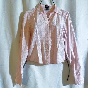Womens Studio Y Button Up Shirt Size L Pin Striped Pink